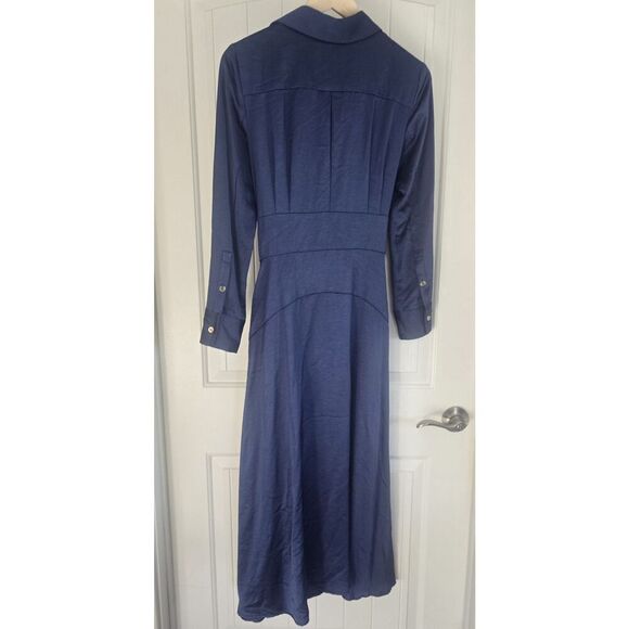 TAHARI Women's Belted Faux-Wrap Midi Dress Size 6 Blue Pockets FALL/ WINTER - Picture 6 of 16